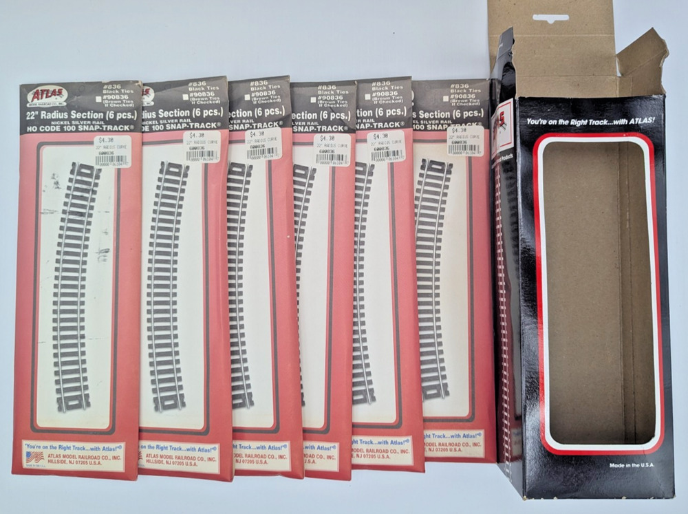 ATLAS Track #836 Black 22" Radius Curve Section HO Scale 6 Pcs. Lot of 6